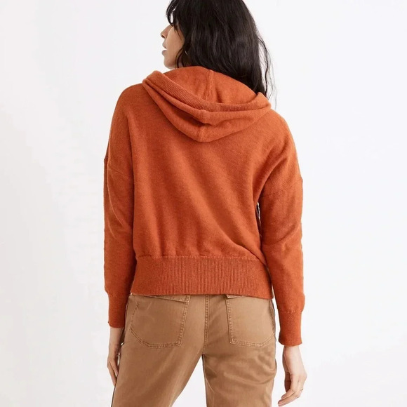 Madewell Clairview Hoodie Sweater Crop Sporty Short Textured Vintage Orange XXS - Picture 3 of 14